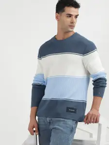 Tommy Hilfiger Round Neck Long Sleeves Colourblocked Cotton Pullover