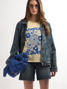 Vero Moda Typography Printed Round Neck Short Sleeves Pure Cotton T-shirt