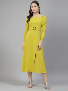 aayu Square Neck Puff Sleeves Crepe A-Line Midi Dress