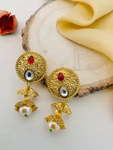 ABDESIGNS Gold-Plated Kundan-Studded & Beaded Classic Drop Earrings