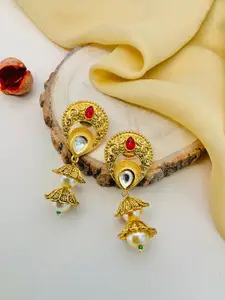 ABDESIGNS Gold-Plated Kundan Studded & Beaded Classic Drop Earrings