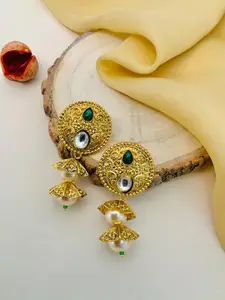 ABDESIGNS Gold-Plated Kundan Studded & Beaded Classic Drop Earrings
