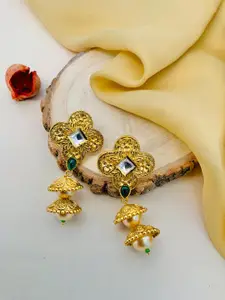ABDESIGNS Gold-Plated Kundan Studded & Beaded Classic Drop Earrings
