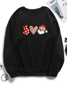 Kotty Black Graphic Printed Round Neck Pullover Sweatshirt