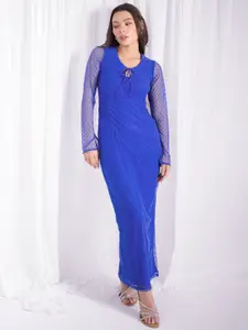 Stylecast X Hersheinbox Tie-Up Neck Net Maxi Sheath Dress