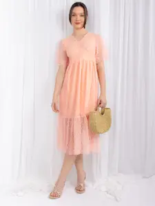 Stylecast X Hersheinbox Flared Sleeve Lace A-Line Midi Dress