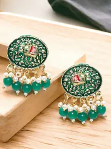 OOMPH Stone Studded & Beaded Meenakari Drop Earrings