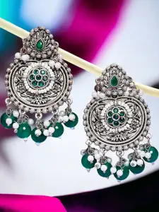 Sangria Silver-Toned Stone-Studded & Beaded Contemporary Drop Earrings