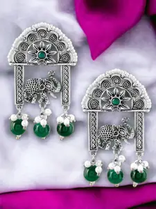 Sangria Silver-Toned Stone-Studded & Beaded Animal Shaped Drop Earrings