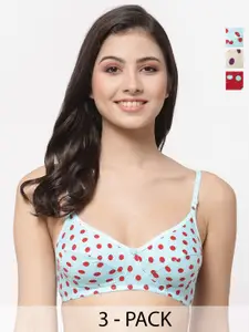 Docare Pack of 3 Polka Dot Printed Full Coverage Everyday Bras with All Day Comfort