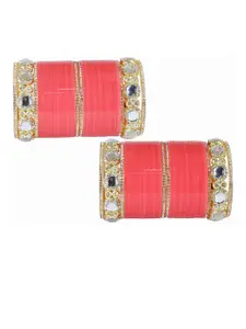 LAVAZZA Set Of 64 Gold-Plated Crystal Studded Chuda Bangles