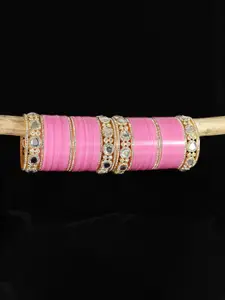 LAVAZZA Set Of 64 Gold-Plated Crystal Studded Chuda Bangles