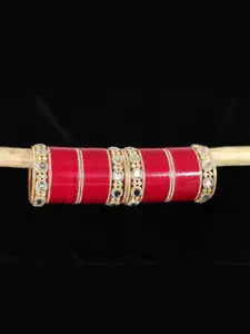 LAVAZZA Set Of 64 Gold-Plated Crystal Studded Chuda Bangles