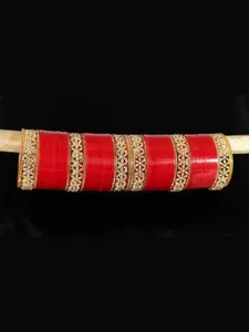 LAVAZZA Set Of 66 Gold-Plated Crystal Studded Chuda Bangles