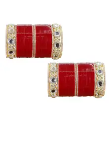 LAVAZZA Set Of 64 Rose Gold-Plated Crystal Studded Chuda Bangles