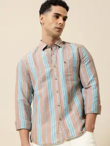Mr Bowerbird Men Premium Tailored Fit Striped Linen Cotton Casual Shirt
