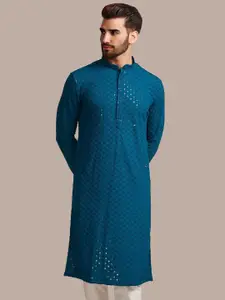 BAESD Floral Embroidered Mandarin Collar Sequins Straight Kurta