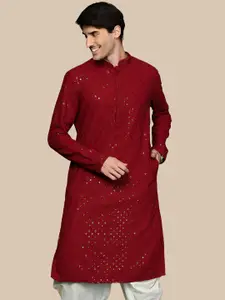 BAESD Floral Embroidered Mandarin Collar Sequins Straight Kurta