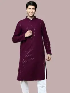 BAESD Geometric Embroidered Mandarin Collar Sequins Straight Kurta