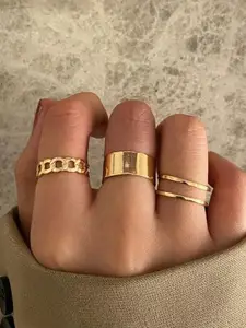 Jewels Galaxy Set of 3 Gold Plated Finger Ring