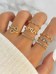 Jewels Galaxy Set Of 7 Crystals Gold Plated Finger Rings
