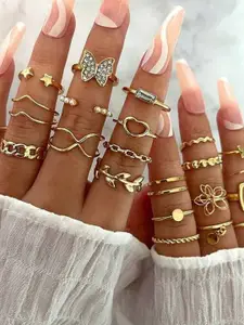 Jewels Galaxy Set of 23 Gold Plated Artificial Stones Finger Ring