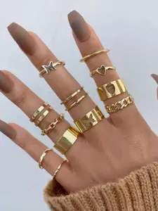 Designs By JEWELS GALAXY Set Of 12 Gold-Plated Finger Rings