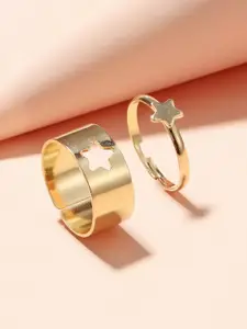 Designs By Jewels Galaxy Set Of 2 Gold-Plated Star Shaped Finger Rings