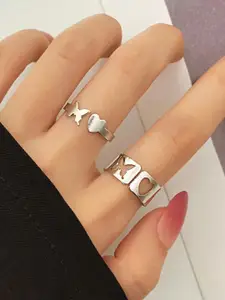 Jewels Galaxy Set of 2 Silver-Plated Adjustable Finger Rings