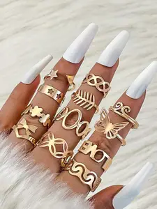 Jewels Galaxy Set of 12 Gold Plated Artificial Beads Finger Ring