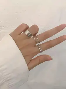 Jewels Galaxy Set Of 3 Silver-Plated Contemporary Finger Ring