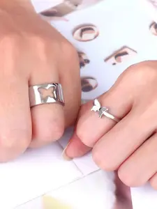Jewels Galaxy Set Of 2 Silver Plated Butterfly-Themed Finger Rings