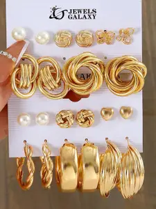 Jewels Galaxy Set Of 11 Gold-Plated Beaded Contemporary Studs Earrings