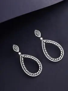 Priyaasi American Diamond Silver Plated Drop Earrings