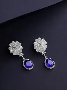Priyaasi Silver-Plated American Diamond Studded Drop Earrings