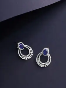 Priyaasi Silver-Plated American Diamond Studded Drop Earrings