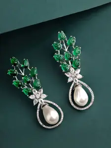 Priyaasi American Diamond Silver Plated Drop Earrings
