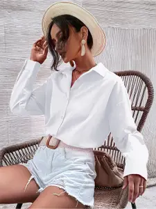 Fab Star Comfort Boxy Spread Collar Longline Cotton Casual Shirt