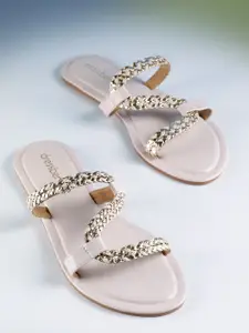 DressBerry Women Braided Striped Open- Toe Flats