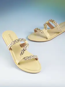 DressBerry Women Striped Open Toe Flats