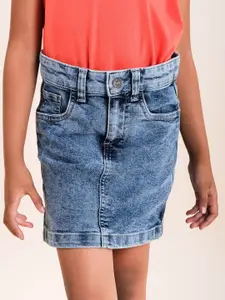 KiddoPanti Denim Straight Above Knee Skirt With Cat Scratch