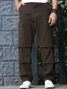Thomas Scott Men Classic Straight Fit Mid-Rise Pure Cotton Easy Wash Cargos Trousers