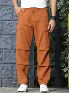 Thomas Scott Men Classic Straight Fit Mid-Rise Easy Wash Pure Cotton Cargos Trousers