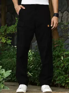 Thomas Scott Men Classic Straight Fit Mid-Rise Pure Cotton Easy Wash Cargos Trousers