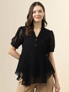 TOOCHKI V-Neck Puff Sleeve Georgette Peplum Top