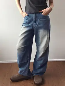 LULU & SKY Women Straight Fit Slash Knee Heavy Fade Jeans