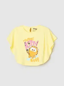 max Girls Flutter Sleeves Graphic Printed Cotton Top