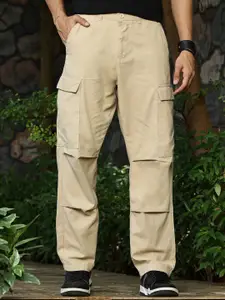 Thomas Scott Men Classic Straight Fit Mid-Rise Pure Cotton Easy Wash Cargos Trousers