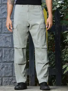 Thomas Scott Men Classic Straight Fit Mid-Rise Pure Cotton Easy Wash Cargos Trousers