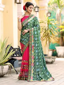 ALAGINI Floral Beads and Stones Poly Georgette Half and Half Patola Saree